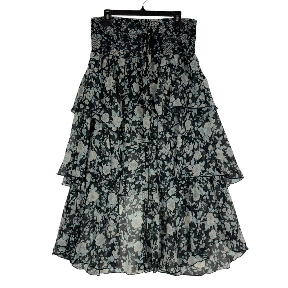 Denim & Supply Ralph Lauren Skirt Womens L Black Floral Tiered Ruffle Boho Long